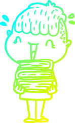 cold gradient line drawing cartoon happy boy surprised