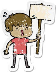 distressed sticker of a cartoon laughing boy