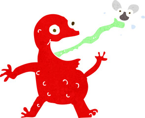 cartoon frog catching fly