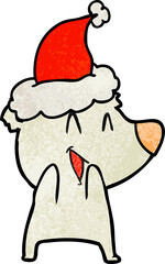 laughing polar bear textured cartoon of a wearing santa hat