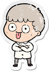 distressed sticker of a cartoon man staring