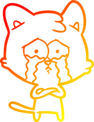 warm gradient line drawing cartoon crying cat