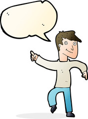 cartoon happy man pointing with speech bubble