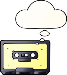 cartoon old cassette tape and thought bubble in smooth gradient style