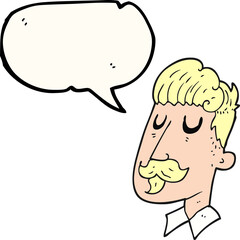 speech bubble cartoon man with mustache