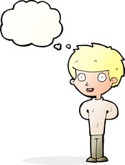 cartoon happy boy with thought bubble