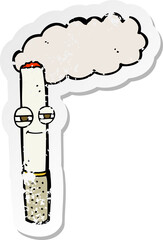 retro distressed sticker of a cartoon happy cigarette