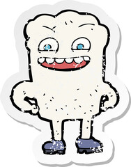 retro distressed sticker of a cartoon happy tooth