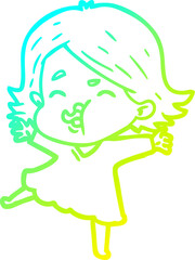 cold gradient line drawing cartoon girl pulling face