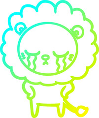 cold gradient line drawing crying cartoon lion