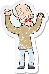 retro distressed sticker of a cartoon terrified old man