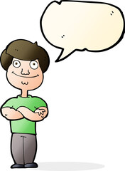 cartoon happy man with speech bubble