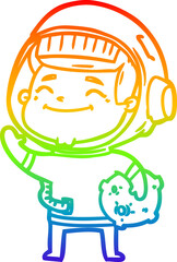 rainbow gradient line drawing happy cartoon astronaut