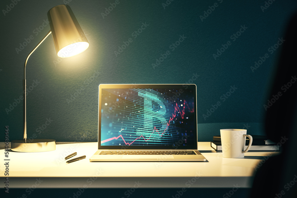Poster Creative Bitcoin concept on modern computer monitor. 3D Rendering