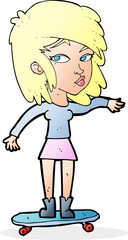 cartoon woman on skateboard