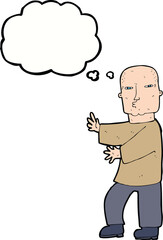 cartoon tough man  with thought bubble