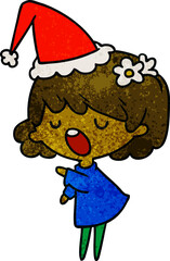 christmas textured cartoon of kawaii girl