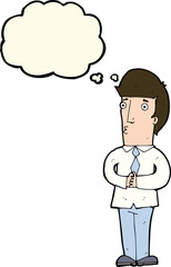 cartoon nervous man with thought bubble