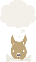 cartoon dog with bone and thought bubble in retro style