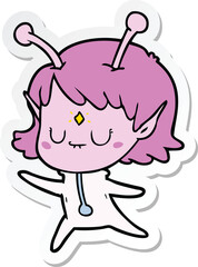 sticker of a cartoon alien girl