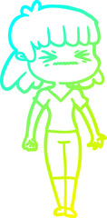 cold gradient line drawing cartoon angry girl