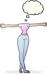 thought bubble cartoon female body with wide arms