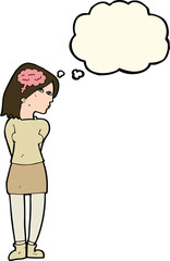 cartoon brainy woman with thought bubble