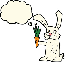 cartoon rabbit with carrot with thought bubble