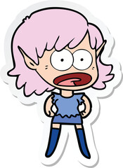 sticker of a cartoon shocked elf girl