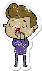 distressed sticker of a happy cartoon man