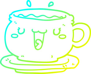 cold gradient line drawing cute cartoon cup and saucer