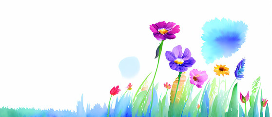 spring flowers background, generative ai, watercolor style