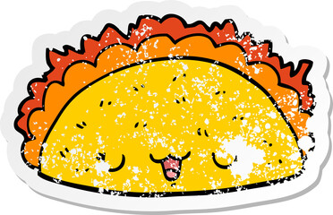 distressed sticker of a cartoon taco