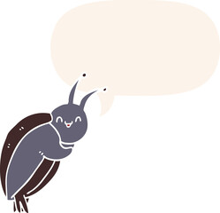 cute cartoon beetle and speech bubble in retro style