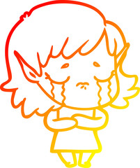 warm gradient line drawing cartoon crying elf girl