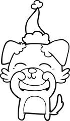 line drawing of a dog wearing santa hat