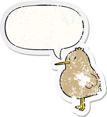 cute cartoon kiwi bird and speech bubble distressed sticker