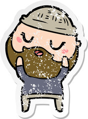 distressed sticker of a cute cartoon man with beard