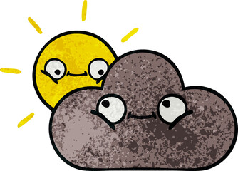 retro grunge texture cartoon storm cloud and sun
