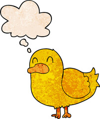 cartoon duck and thought bubble in grunge texture pattern style