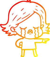 warm gradient line drawing cartoon girl crying and pointing