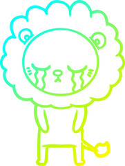cold gradient line drawing crying cartoon lion