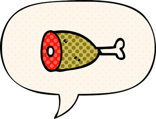 cartoon meat and speech bubble in comic book style