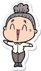 sticker of a cartoon happy old lady