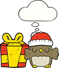 cute christmas owl and thought bubble
