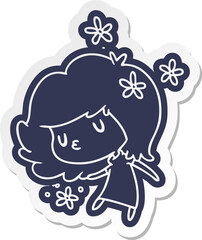 cartoon sticker of a cute kawaii girl
