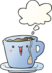 cute cartoon cup and saucer and thought bubble in smooth gradient style