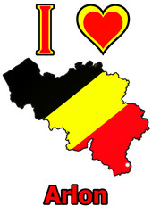 Belgien Karte mit der Stadt Arlon in Flagge Farbe