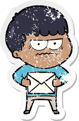 distressed sticker of a cartoon annoyed man