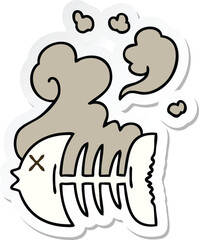 sticker of a quirky hand drawn cartoon dead fish skeleton